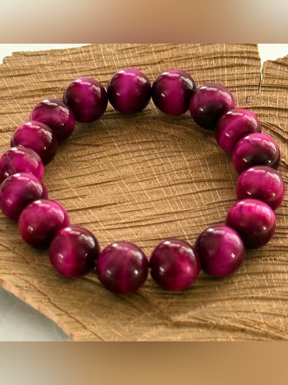 Deep Pink Fuchsia Tiger’s Eye Round Bead Stretch Bracelet Jewelry Accessory NWT